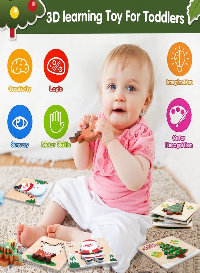 FOIMAS Christmas Wooden Puzzles for Toddler,4 Pack Santa Snowman Reindeer Wooden Puzzle for Kids Christmas Stocking Stuffer Gift Bag Filler Xmas Party Favor Supply - Image 4